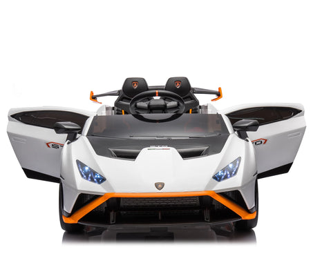 Lamborghini 24 V Ride on Sports Car with Remote Control, Licensed Lamborghini STO Battery Powered Ride on Toy Cars W/Dynamic Music/360° Spin/Drift/Bluetooth/Led Light, Electric Car for Kids 3-8, White
