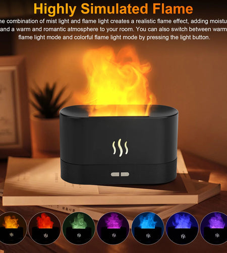 180Ml Air Diffuse Essential Oil Humidifier,  Aroma Mist Diffuser with Fire 7 Color Change LED Light for Office Room