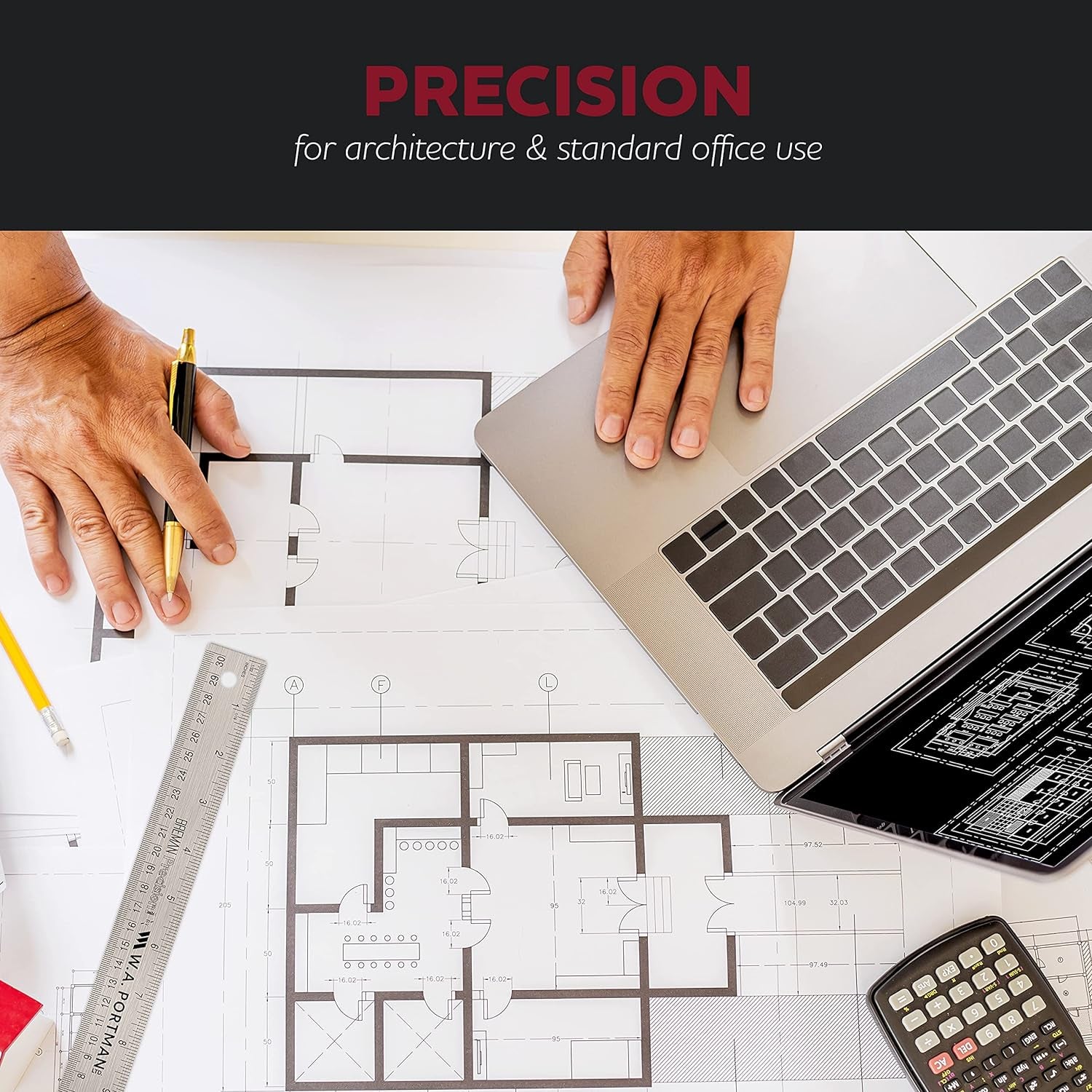 Metal Ruler 18 Inch - Stainless Steel Cork Back Metal Ruler - Premium Steel Straight Edge 18 Inch Metal Ruler - Flexible Stainless Steel Ruler - Imperial and Metric Ruler