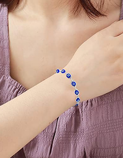 Load image into Gallery viewer, Gold Dainty Evil Eye Bracelets for Girls,14K Gold Evil Eye Chain Bracelet for Girls
