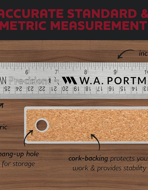 Load image into Gallery viewer, Metal Ruler 18 Inch - Stainless Steel Cork Back Metal Ruler - Premium Steel Straight Edge 18 Inch Metal Ruler - Flexible Stainless Steel Ruler - Imperial and Metric Ruler
