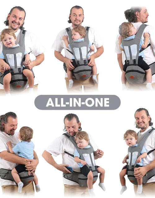 Load image into Gallery viewer, Baby Carrier,  6-In-1 Ergonomic Baby Carrier with Hip Seat Diaper Pocket Front and Back Baby Sling with Waist Stool Lumbar Support for Breastfeeding Newborn to Toddler, up 50Lbs (Gray)
