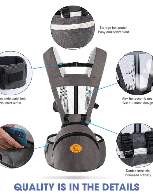 Load image into Gallery viewer, Baby Carrier,  6-In-1 Ergonomic Baby Carrier with Hip Seat Diaper Pocket Front and Back Baby Sling with Waist Stool Lumbar Support for Breastfeeding Newborn to Toddler, up 50Lbs (Gray)
