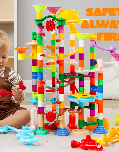 Load image into Gallery viewer, 236 Pcs Glowing Marble Run with Motorized Elevator, Construction Building Blocks with 30 Glow in the Dark Marbles, Marble Run Toy Set for Kids Ages 4-8
