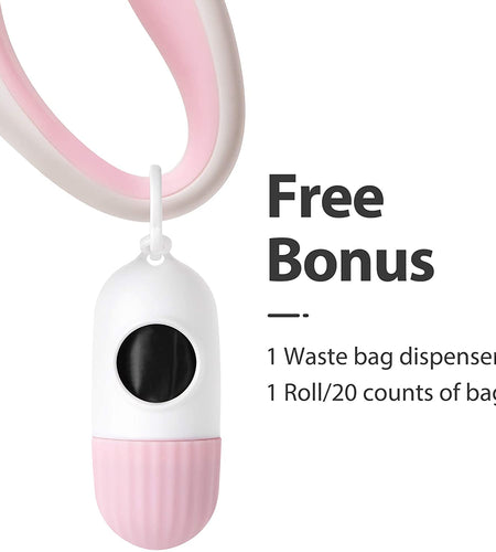 Retractable Dog Leash with Dispenser and Poop Bags, 10 Ft Pet Walking Leash for X-Small Dog or Cat up to 18 Lbs, Anti-Slip Handle, Tangle Free, Reflective Nylon Tape (XS, White)