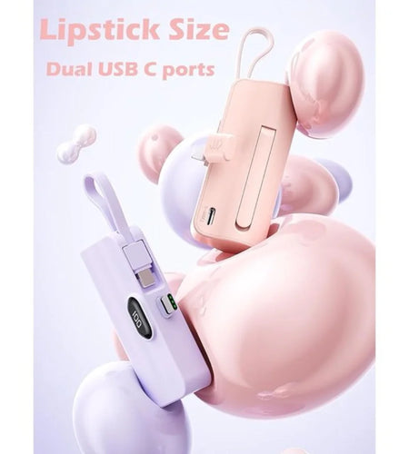 Mini Power Bank,Capsule Power Phone Charger 5500Mah,Portable Charger with Dual USB-C Ports for Iphone 15/15 Plus/15 Pro/15 Pro Max/Android Phone/Samsung/Moto/Lg Etc (Pink)