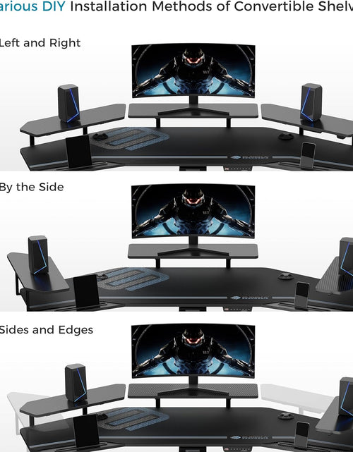 Load image into Gallery viewer, Gaming Desk, Standing Desk Keyboard Tray, 72" Wing Shaped Music Studio Desk Electric Adjustable Height Desk Sit Stand Desk with LED Shelves, Gaming Recording Live Stream, Slot Design
