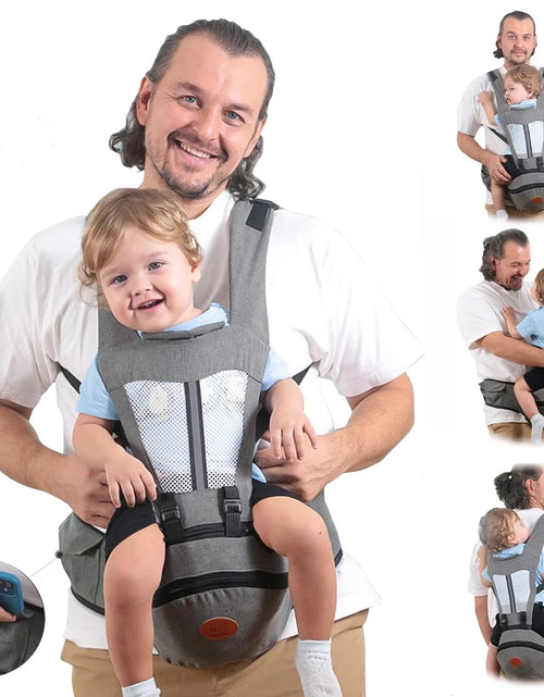 Load image into Gallery viewer, Baby Carrier,  6-In-1 Ergonomic Baby Carrier with Hip Seat Diaper Pocket Front and Back Baby Sling with Waist Stool Lumbar Support for Breastfeeding Newborn to Toddler, up 50Lbs (Gray)
