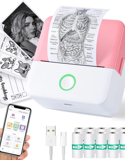 Load image into Gallery viewer, Thermal Mini Printer, Portable Inkless Sticker Maker, Bluetooth Printer for Phone, Wireless Label Printer with Tape, Free Cut Small Pocket Printer for Notes&amp;Children DIY, Compatible with Ios&amp;Android
