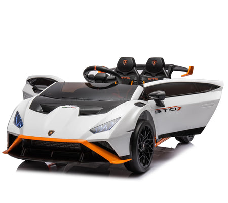 Lamborghini 24 V Ride on Sports Car with Remote Control, Licensed Lamborghini STO Battery Powered Ride on Toy Cars W/Dynamic Music/360° Spin/Drift/Bluetooth/Led Light, Electric Car for Kids 3-8, White