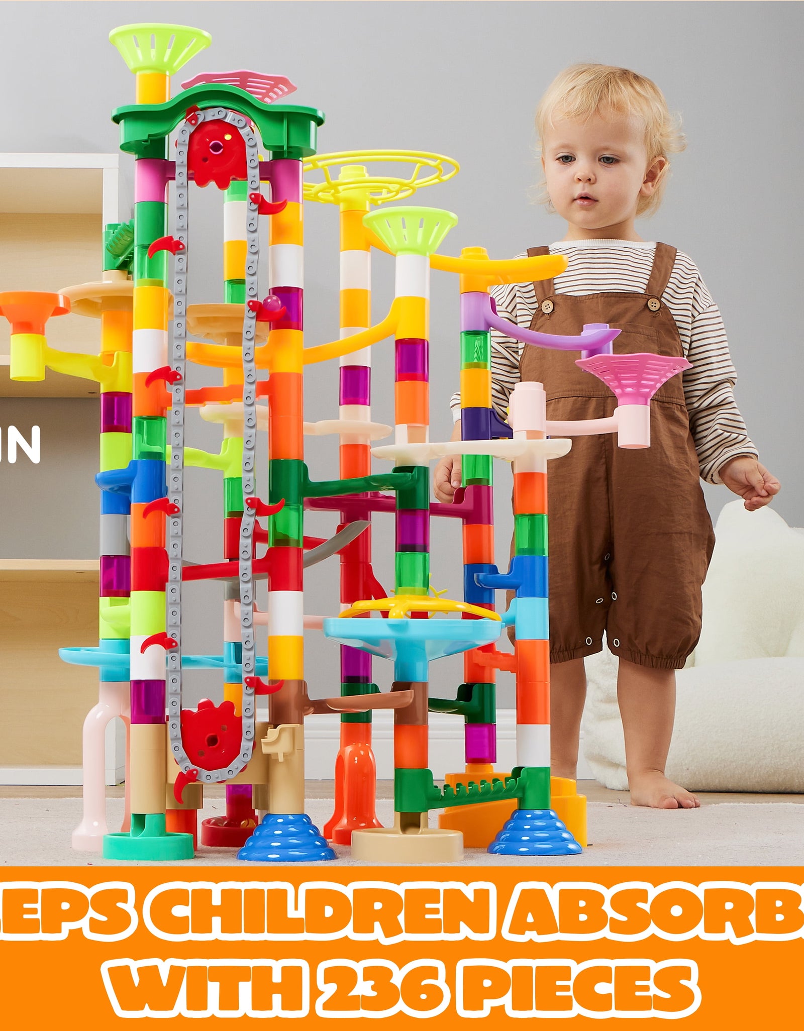 236 Pcs Glowing Marble Run with Motorized Elevator, Construction Building Blocks with 30 Glow in the Dark Marbles, Marble Run Toy Set for Kids Ages 4-8