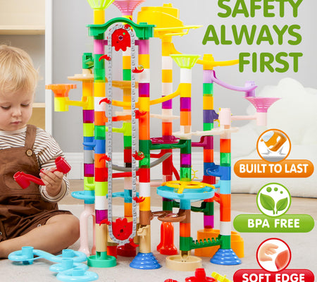 236 Pcs Glowing Marble Run with Motorized Elevator, Construction Building Blocks with 30 Glow in the Dark Marbles, Marble Run Toy Set for Kids Ages 4-8