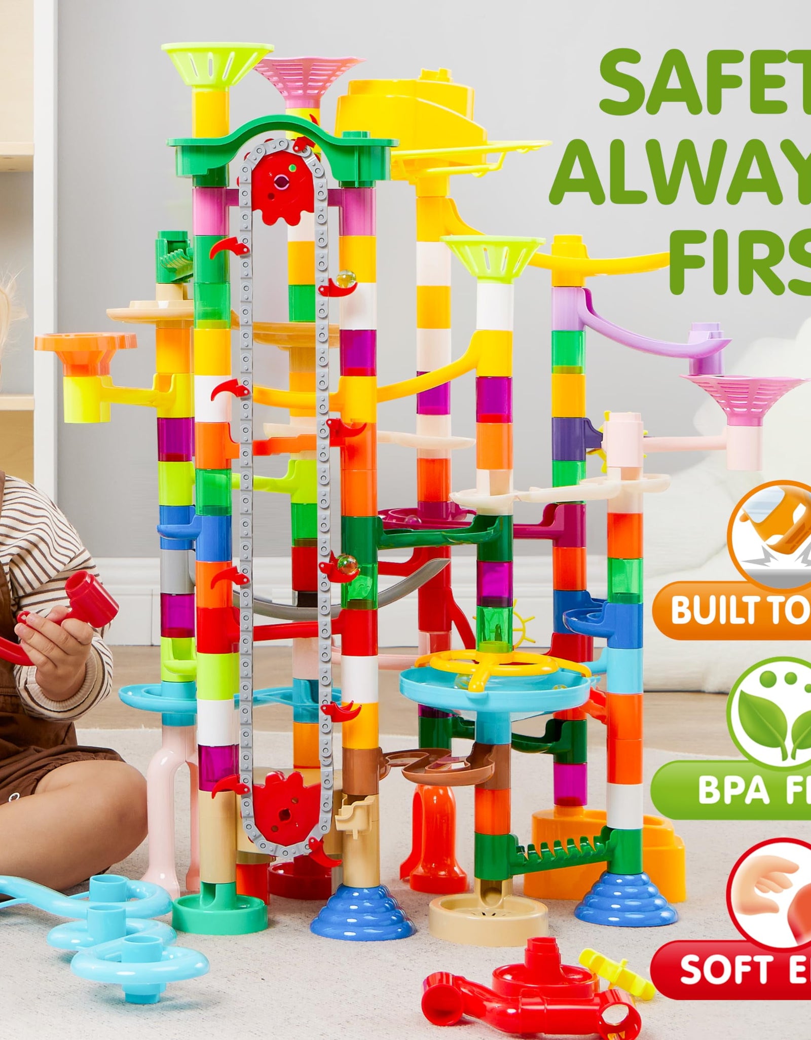 236 Pcs Glowing Marble Run with Motorized Elevator, Construction Building Blocks with 30 Glow in the Dark Marbles, Marble Run Toy Set for Kids Ages 4-8