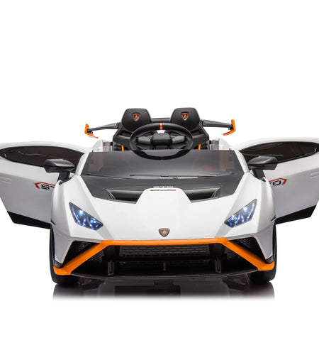 Lamborghini 24 V Ride on Sports Car with Remote Control, Licensed Lamborghini STO Battery Powered Ride on Toy Cars W/Dynamic Music/360° Spin/Drift/Bluetooth/Led Light, Electric Car for Kids 3-8, White