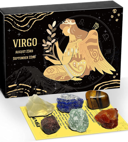 Virgo Crystals Gift Set, Zodiac Signs Healing Crystals Birthstones with Horoscope Box Set Virgo Astrology Crystals Healing Stones Gifts