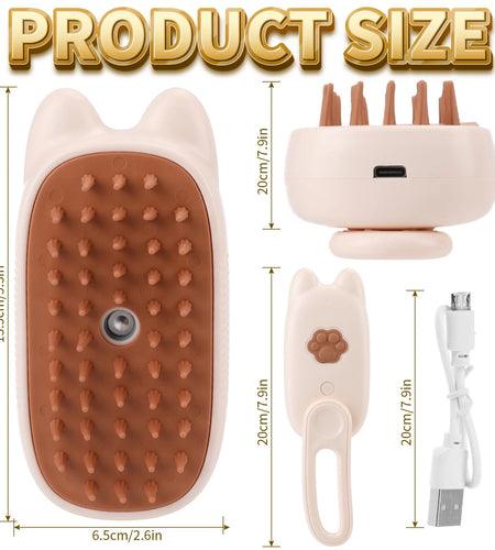 Cat Steam Brush, Cat Claw 3 in 1 Cat Brush with Steam, Cat Steam Brush for Massage, Self Cleaning Steam Cat Brush, Pet Hair Cleaning Brush Comb for Cats Dogs