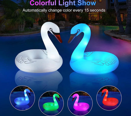 Swan Pool Floats with Solar Powered LED Color Changing Lights, 42'' Large Inflatable Pool Floaties Lake and Beach Floaty Summer Pool Lounge for Adults