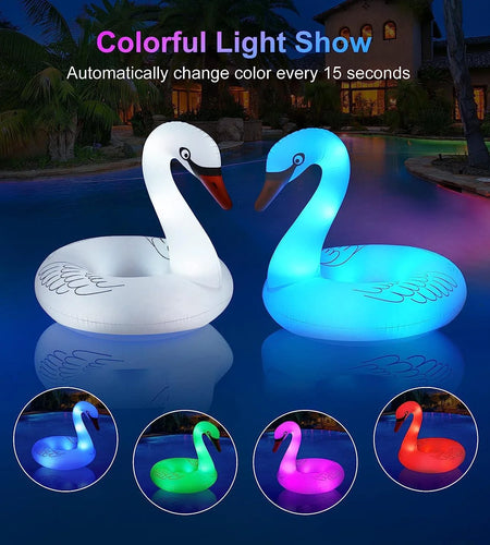 Swan Pool Floats with Solar Powered LED Color Changing Lights, 42'' Large Inflatable Pool Floaties Lake and Beach Floaty Summer Pool Lounge for Adults