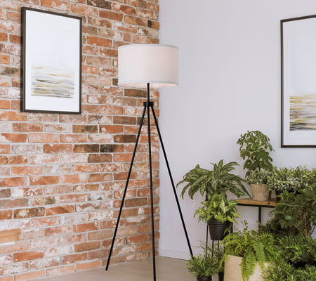 58" Black Metal Tripod Floor Lamp, Modern, Young Adult Dorms and Adult Home Office Use.
