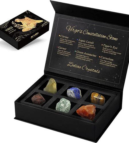 Virgo Crystals Gift Set, Zodiac Signs Healing Crystals Birthstones with Horoscope Box Set Virgo Astrology Crystals Healing Stones Gifts