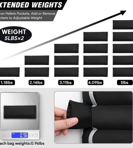 Ankle Weights, 1 Pair 2 3 4 5 Lbs Adjustable Leg Weights, Strength Training Ankle Weights for Men Women, Wrist Weights Strap Set for Walking Running Gym Fitness Workout 2 Pack