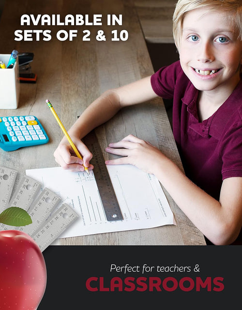 Load image into Gallery viewer, Metal Ruler 12 Inch - Stainless Steel Cork Back Metal Ruler - Premium Steel Straight Edge 12 Inch Metal Ruler Set of 10 - Flexible Stainless Steel Ruler - Imperial and Metric Ruler
