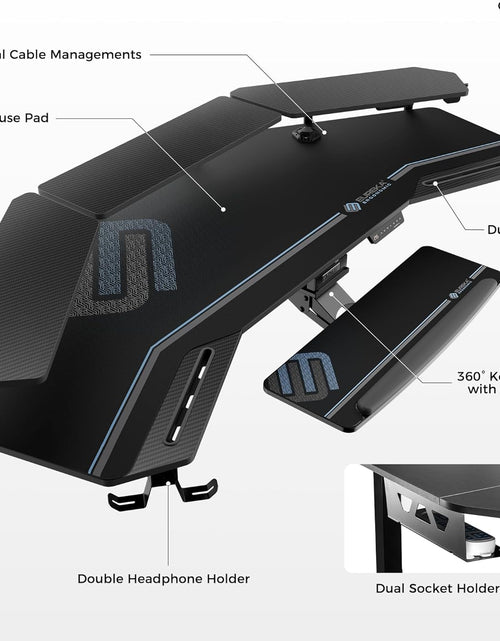 Load image into Gallery viewer, Gaming Desk, Standing Desk Keyboard Tray, 72" Wing Shaped Music Studio Desk Electric Adjustable Height Desk Sit Stand Desk with LED Shelves, Gaming Recording Live Stream, Slot Design
