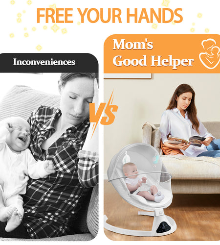 Electric Baby Swing for Infants, Bluetooth Swing Baby Bouncer Baby Rocker with Intelligence Timing, Gray