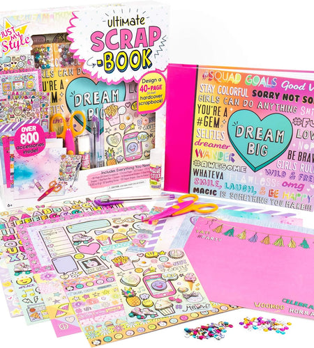 Ultimate Scrapbook by  Usa,Personalize & Decorate Your DIY Scrapbook with Stickers,Sequins,Gemstones & More.40-Page Hardcover Scrapbook,Pen,Scissors & Glue Stick Included , Beige