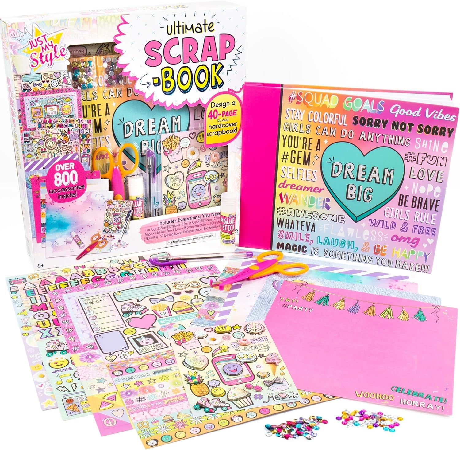 Ultimate Scrapbook by  Usa,Personalize & Decorate Your DIY Scrapbook with Stickers,Sequins,Gemstones & More.40-Page Hardcover Scrapbook,Pen,Scissors & Glue Stick Included , Beige