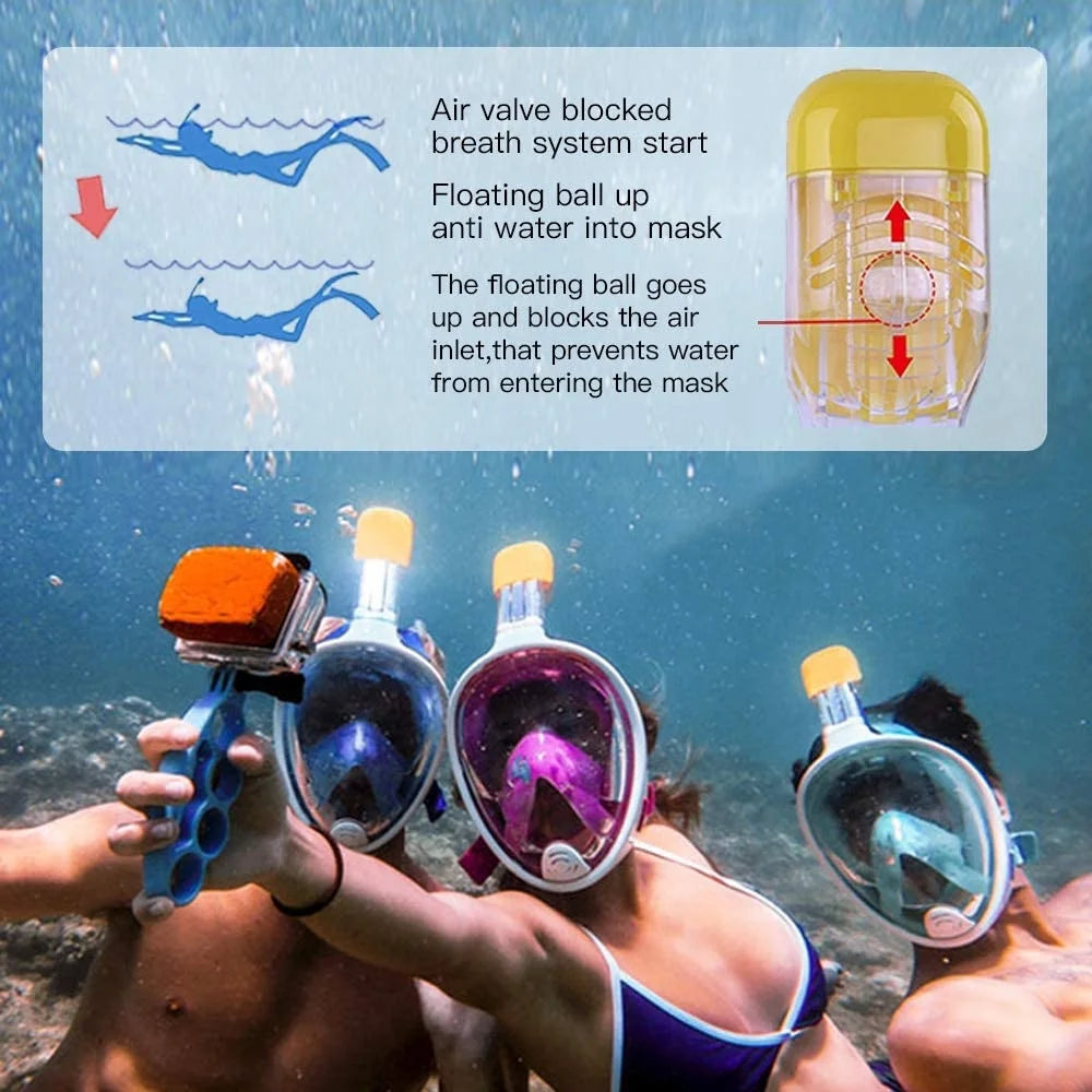Snorkel Mask Full Face Snorkeling Mask Snorkel Set with Panoramic View and Action Camera Mount  Anti-Fog and Anti-Leak Design Dive Mask for Adults Blue