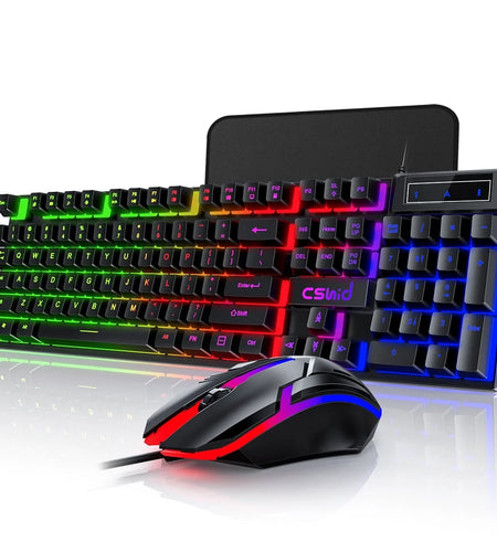 Gaming Keyboard & Mouse, 104 Keys Rainbow LED RGB Backlit Quiet Computer Keyboard, Multimedia Keys, 26 Anti-Ghosting Keys, Waterproof Light up USB Wired Keyboard for PC Gamers Desktop Computer Laptop