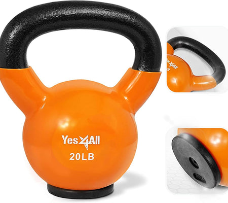 Vinyl Coated Kettlebell with Protective Rubber Base, Strength Training Kettlebells for Weightlifting, Conditioning, Strength & Core Training