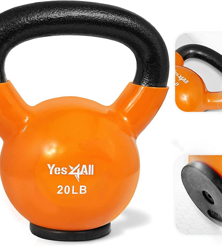 Vinyl Coated Kettlebell with Protective Rubber Base, Strength Training Kettlebells for Weightlifting, Conditioning, Strength & Core Training
