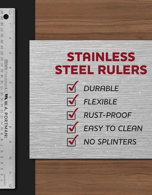 Load image into Gallery viewer, Metal Ruler 18 Inch - Stainless Steel Cork Back Metal Ruler - Premium Steel Straight Edge 18 Inch Metal Ruler - Flexible Stainless Steel Ruler - Imperial and Metric Ruler
