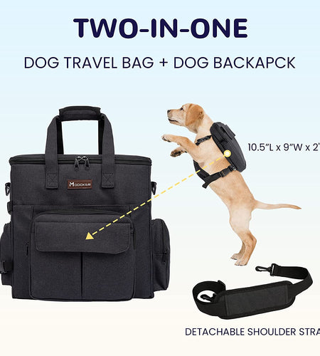 Dog Travel Bag with 2 Collapsible Dog Bowls, 1 Dog Backpack, Airline Approved Pet Travel Bag Organizer for Supplies & Accessories, 2 Travel Dog Food Container, Black