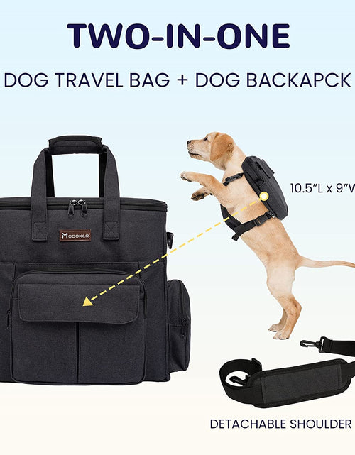 Load image into Gallery viewer, Dog Travel Bag with 2 Collapsible Dog Bowls, 1 Dog Backpack, Airline Approved Pet Travel Bag Organizer for Supplies &amp; Accessories, 2 Travel Dog Food Container, Black

