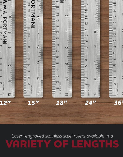 Load image into Gallery viewer, Metal Ruler 12 Inch - Stainless Steel Cork Back Metal Ruler - Premium Steel Straight Edge 12 Inch Metal Ruler Set of 10 - Flexible Stainless Steel Ruler - Imperial and Metric Ruler
