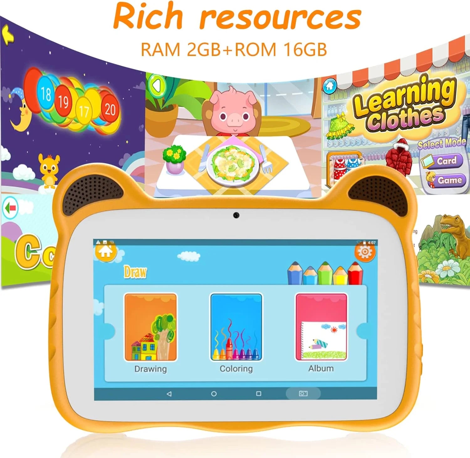 Kids Tablet 7 Inch Tablet for Kids Android 12 Toddler Tablet 2GB RAM+32GB ROM Wifi Tablet Pre Installed & Parent Control Learning Education Tablet Dual Camera IPS Touch Screen