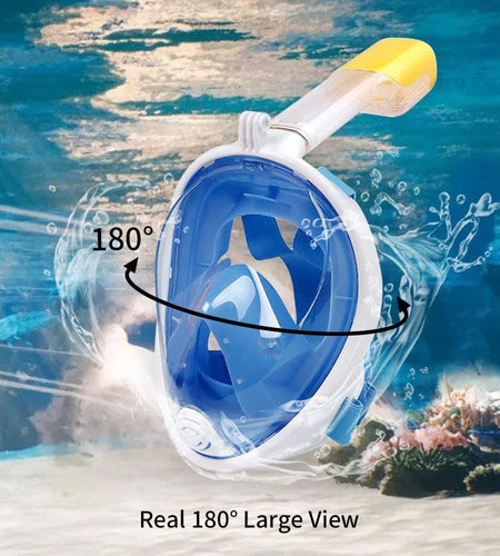 Snorkel Mask Full Face Snorkeling Mask Snorkel Set with Panoramic View and Action Camera Mount  Anti-Fog and Anti-Leak Design Dive Mask for Adults Blue