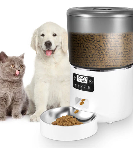 Automatic Cat Feeder, 4L Dual Power Pet Feeder Automatic Dry Food Dispenser, Control 1-4 Meals a Day, Automatic Dog Feeder