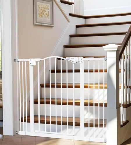 29-39.6" Baby Gate for Pets, Auto Close Both Sides Dog Gate with One-Hand Opening, 30" Tall Safety Gates for Stairs, Hallways, Bedrooms, Wall Pressure Mount No Drill, White