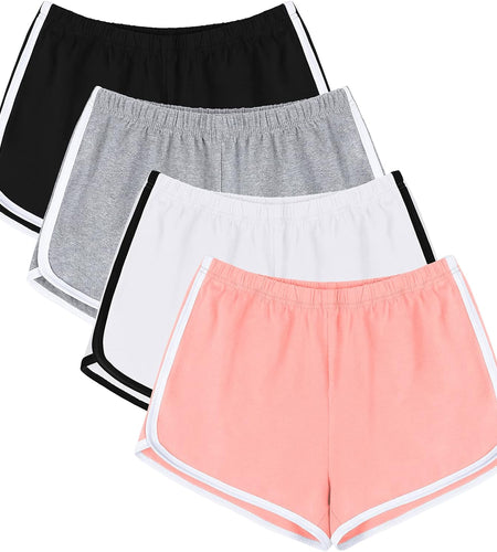 4 Pack Yoga Short Pants Cotton Sports Shorts Gym Dance Workout Shorts Dolphin Running Athletic Shorts for Women