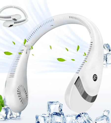 Portable Neck Fan 5000Mah Foldable Neck Fan LED Display, 3 Speeds Adjustable Folding Neck Fan USB Powered Hands Free Fan White