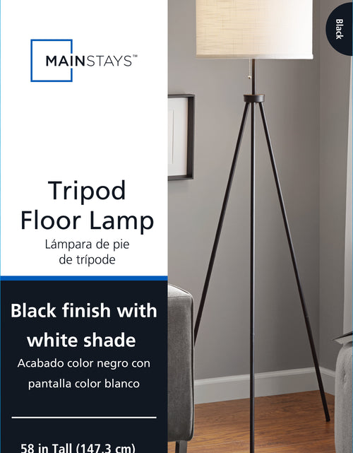 Load image into Gallery viewer, 58" Black Metal Tripod Floor Lamp, Modern, Young Adult Dorms and Adult Home Office Use.
