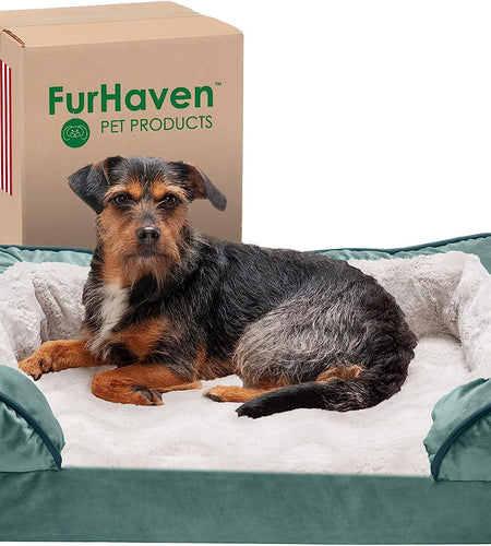 Pet Bed for Dogs and Cats - Plush and Velvet Waves Perfect Comfort Sofa-Style Memory Foam Dog Bed, Removable Machine Washable Cover - Celadon Green, Medium