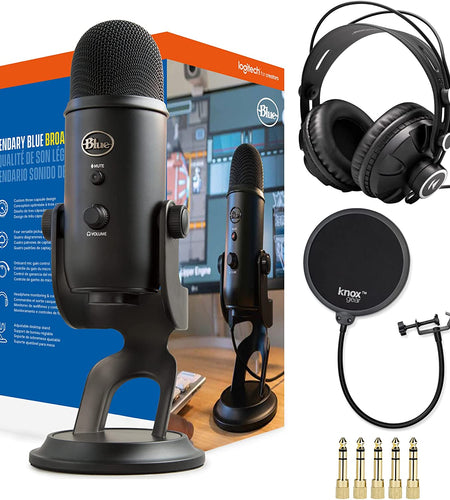 Yeti USB Microphone (Blackout) Bundle with Knox Gear Headphones and Pop Filter (3 Items)