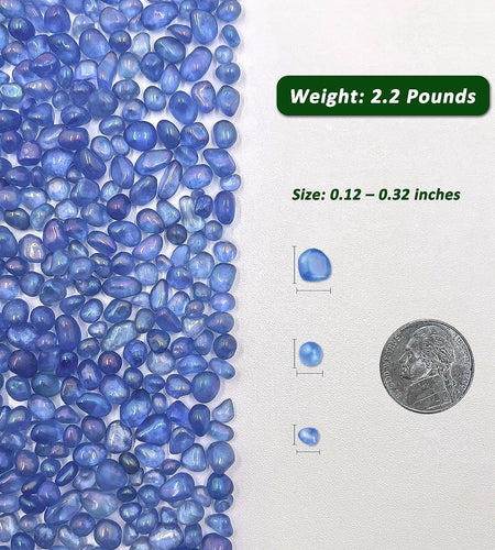 2.2 Lbs Small Aquarium Substrate Gravel Sand, Polished Smooth Fish Tank Gravel, Colorfast Uncoated Vibrant Blue Sea Glass, Decorative Stones for Vase Fillers, Fairy Garden, Potted Plants