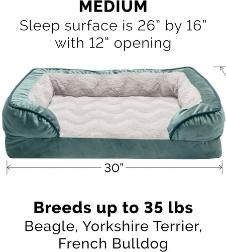 Pet Bed for Dogs and Cats - Plush and Velvet Waves Perfect Comfort Sofa-Style Memory Foam Dog Bed, Removable Machine Washable Cover - Celadon Green, Medium