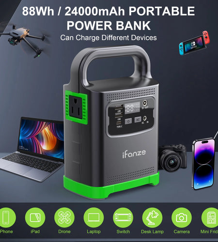 Portable Power Station, 24000Mah Camping Lithium Battery Solar Generator Fast Charging with AC Outlet 100W Peak Power Bank for Home Backup Outdoor Emergency RV Van Hunting